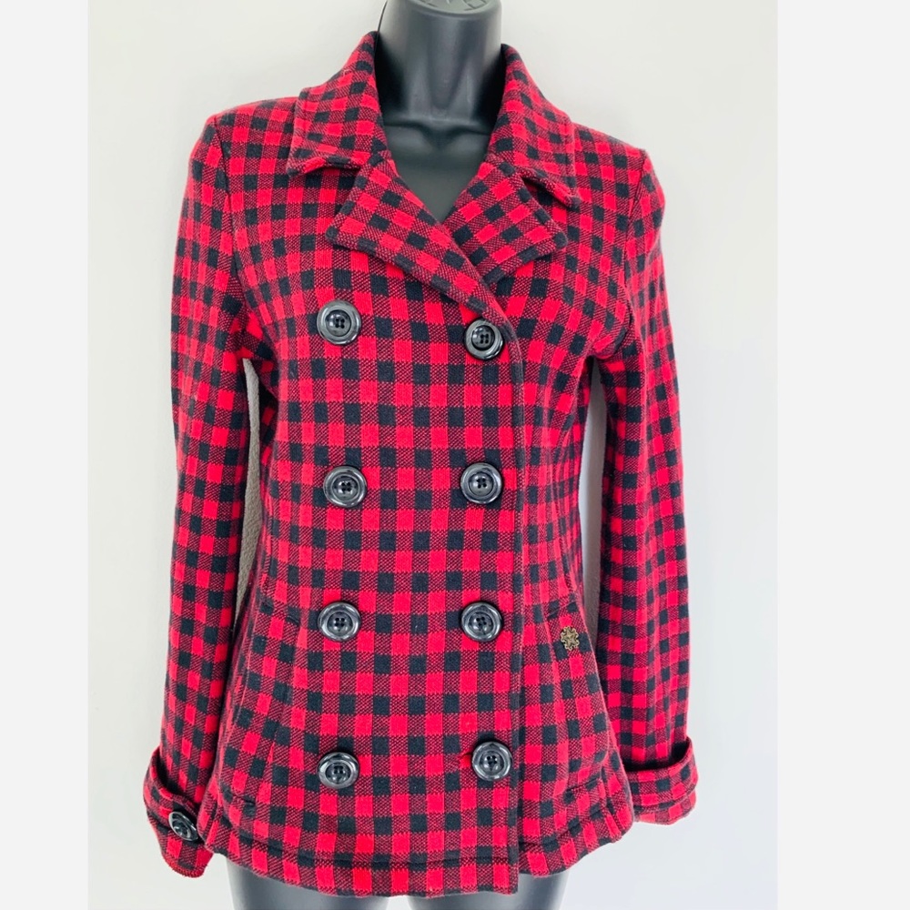 Obey clothing checkered pea coat